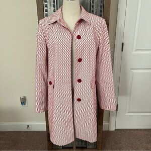 Apt. 9 Red and White Patterned Stretch Trench Coat